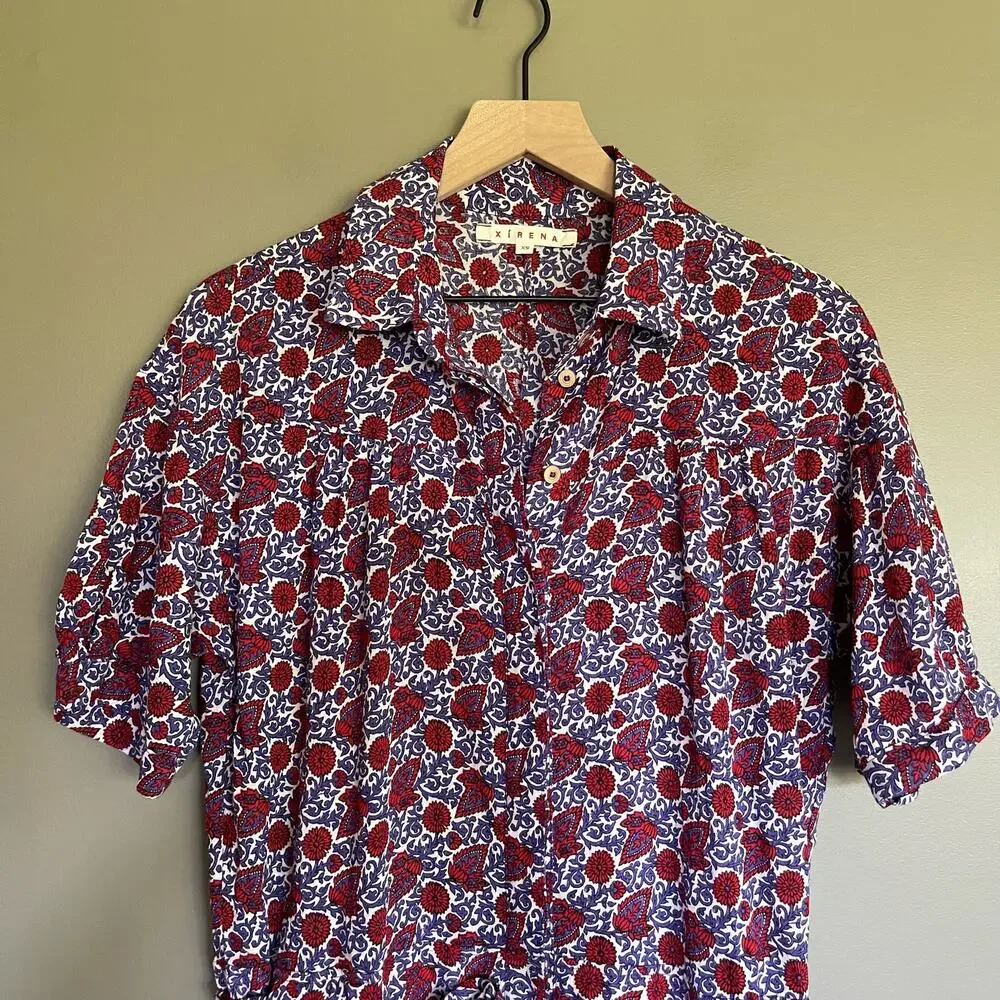 XIRENA Grady Romper Size XS White Blue Red‎ Floral Paisley Lightweight Casual